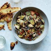 Cockles with Beans and Cherry Tomatoes in Garlic Broth