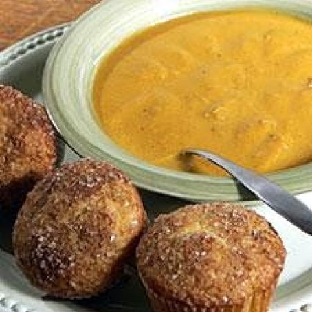 Velvet Pumpkin Soup and Oatmeal Muffins