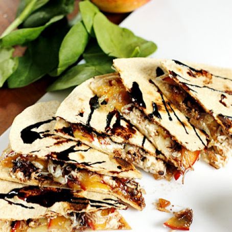 Caramelized Nectarine and Feta Quesadlla with a Balsamic Glaze