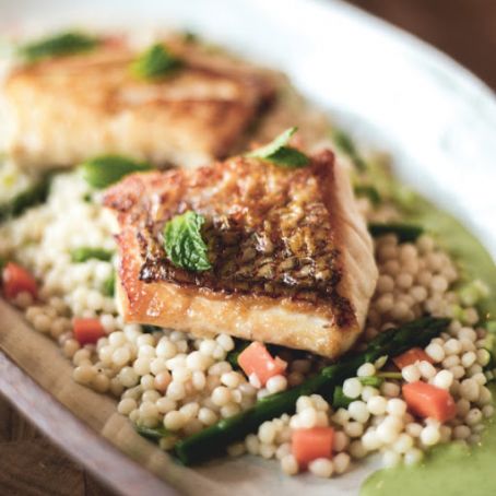 Red Snapper with Israeli Couscous and A Sweet Pea Mint Sauce