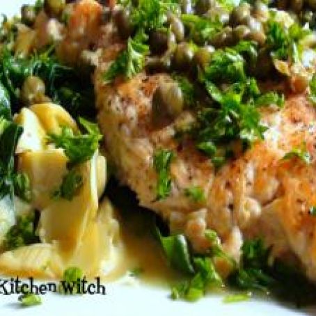 Skinny Chicken Piccata With Sauteed Spinach And Artichokes