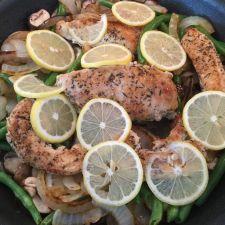 Lemon Chicken with mushrooms,green beans & caramelized sweet onion