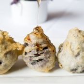 Crispy Fried Goat Cheese Stuffed Figs with Spicy Honey