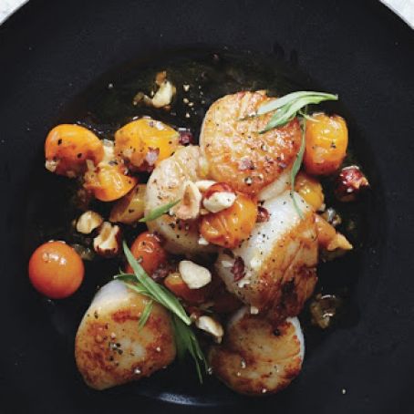 Scallops with Hazelnuts and Warm Sun Gold Tomatoes