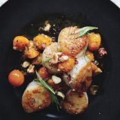 Scallops with Hazelnuts and Warm Sun Gold Tomatoes