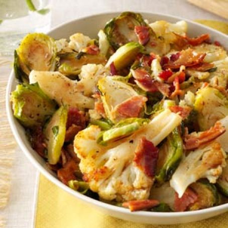 Cauliflower & Brussels Sprouts, Roasted with Bacon Recipe