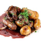 Potatoes, Chanterelles, Shallots in Red Wine Sauce