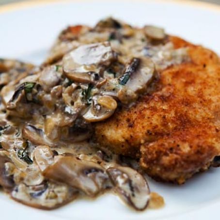 Porkchops with Mushroom Bourbon Cream Sauce