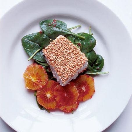 Feta With Blood Oranges, Sesame & Spinach