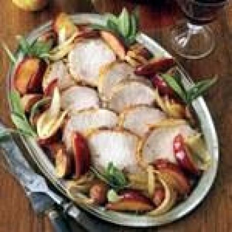 Roast Pork Loin with Apples, Potatoes and Sage