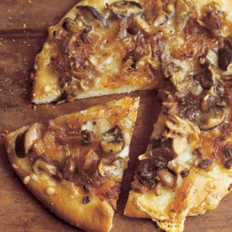 Wild Mushroom Pizza with Caramelized Onions, Fontina, and Rosemary