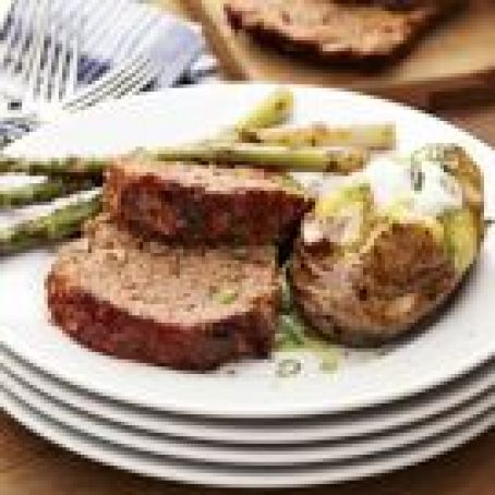 Grilled Barbecue Meatloaf with Balsamic-Marinated Asparagus