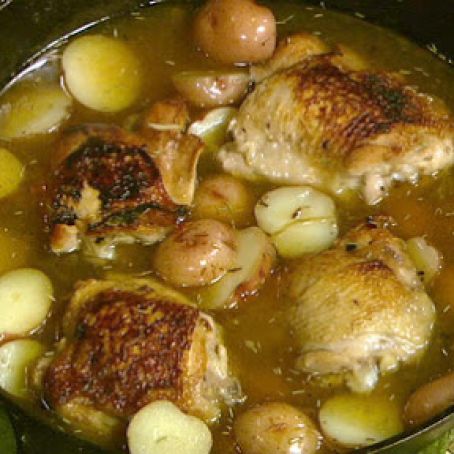 Chew:  Mario Batali's Braised Chicken with Potatoes and Tarragon