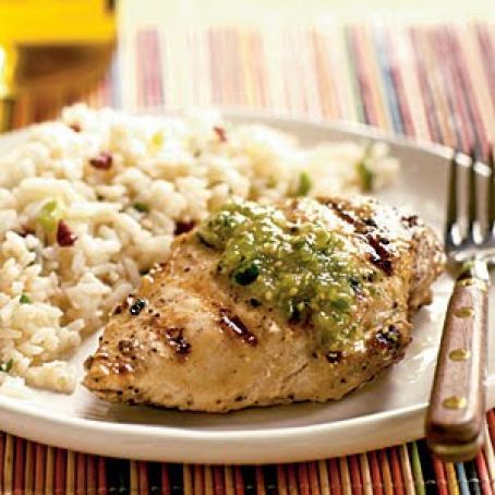 GRILLED CUMIN CHICKEN WITH FRESH TOMATILLO SAUCE