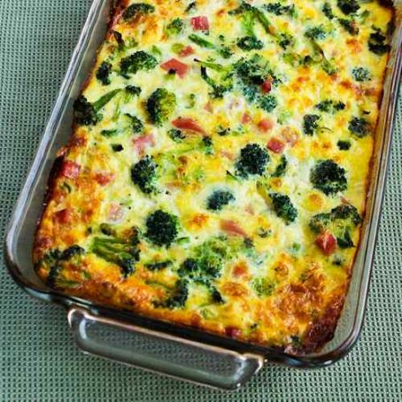 Eggs with Broccoli, Ham, and Mozzarella Bake