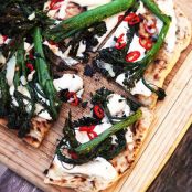 Grilled Pizza With Grilled Broccolini, Chilies, and Garlic