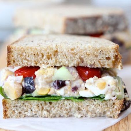 Smashed Chickpea Greek Salad Sandwich