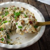 Mashed Potato Casserole with Pulled Chicken and Bacon for Two