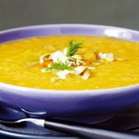 SQUASH & FENNEL SOUP WITH CIDER & CARMELIZED APPLE