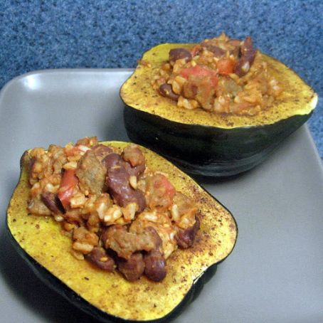 Acorn Squash Stuffed with Vegetarian Cajun Sausage