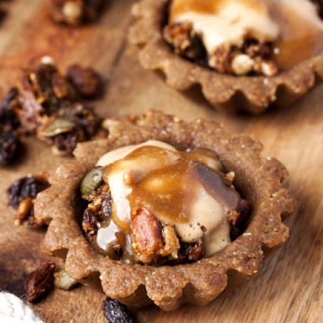 Crunchy Granola, Pineapple White Chocolate Mousse and Caramel Cream Tarts