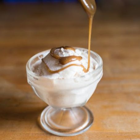 No-Churn Coffee-Cinnamon Ice Cream with Caramel Sauce
