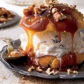 Decadent Cream Puffs with Praline Sauce and Toasted Pecans
