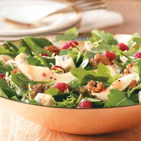 Raspberry Pear Salad with Glazed Walnuts Recipe