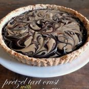 Sweet and Salty Pretzel Tart with Chocolate Ganache and Peanut Butter Swirl