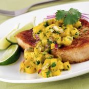 PESCADO EN SALSA DE CILANTRO Y CEVICHE DE MANGO CON ARROZ DE COCO