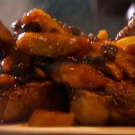 Thick Pork Chops with Spiced Apples and Raisins