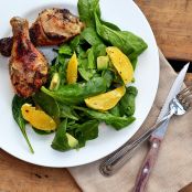 Honey Garlic Chicken Drumsticks with Spinach, Avocado and Orange Salad