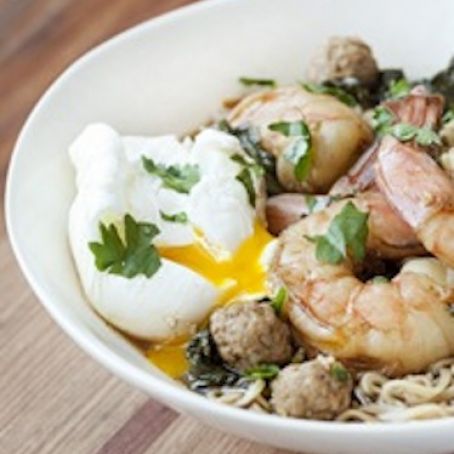 Mama Ramen Shrimp Soup with Mini Pork Meatballs