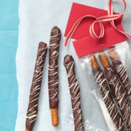 Chocolate and Caramel Dipped Pretzel Rods