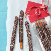 Chocolate and Caramel Dipped Pretzel Rods