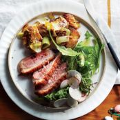 Duck Breast with Mustard Greens, Turnips, and Radishes