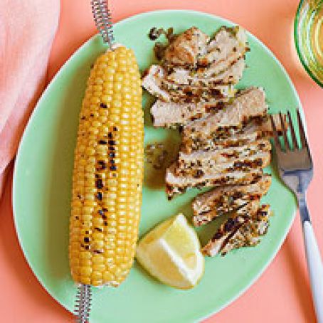 Grilled Pork Chops with Scallions, Garlic and Herbs