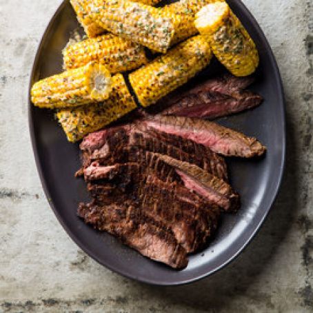 Grilled Curmin Rubbed Flank with Mexican Street Corn