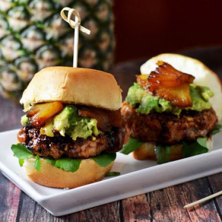 Mini Pineapple-Teriyaki-Glazed Salmon Burgers With Avocado
