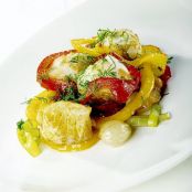 Cod Fillet with Peppers, Leeks, Onions and Dill