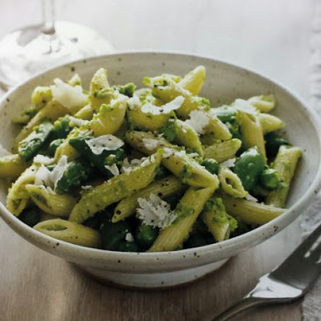 Penne with Pea Pesto, Sugar Snap Peas & Pecorino 