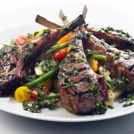 Grilled Lamb Chops With Roast Tomato, Green Bean & Herb Salad