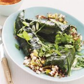 Quinoa-Stuffed Poblanos with Grilled Romesco Sauce