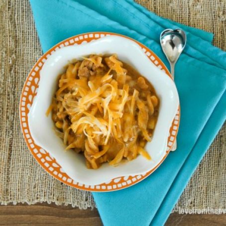 One Pot Meals – Enchilada Chili Pasta Read more at http://www.lovefromtheoven.com/2014/09/03/one-pot-meals-enchilada-chili-pasta