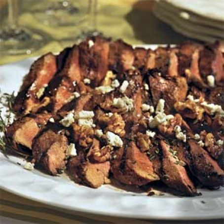 Maple-Mustard-Glazed Balsamic steak With Blue Cheese-Pecan Confetti