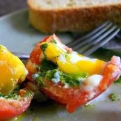 romaine pesto and egg-stuffed tomatoes