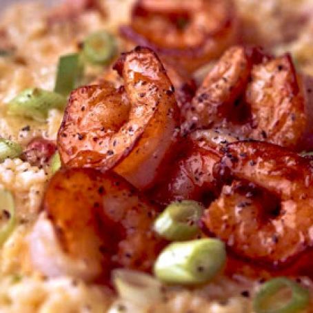 Cheddar Cheese Grits With Shrimp, Pancetta, and Scallions