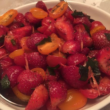 Strawberry and tomato salad with fresh herbs