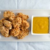 Pretzel-Crusted Popcorn Chicken with Curried Honey Mustard