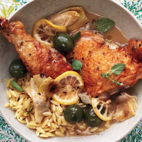 Braised Chicken With Artichokes, Olives, and Lemon